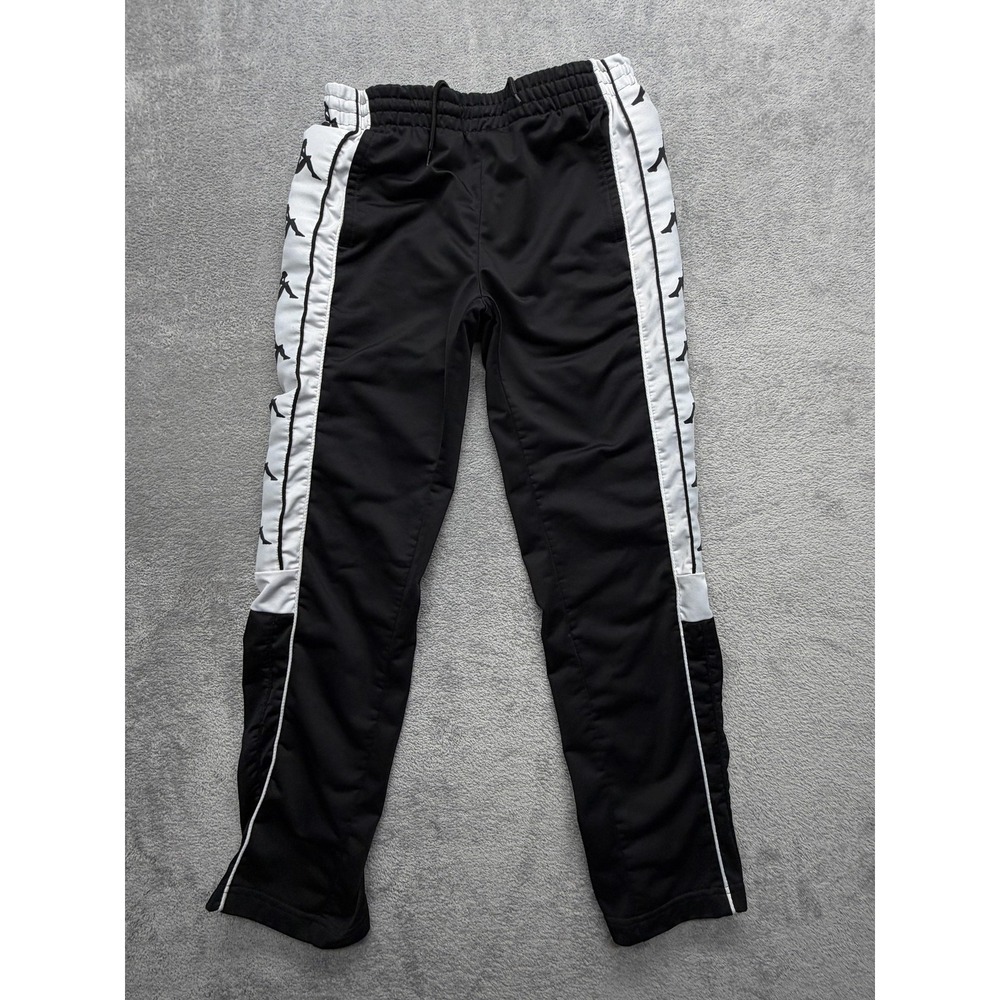 Kappa Pants Mens S Black Track Pants Slim Tapered Side Stripe Tear Away